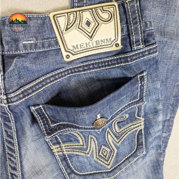 MEK Denim Jeans Y2K Cyber Wide Leg Button Fly Med Wash USA Design Mens Sz 34x34 - Picture 6 of 16